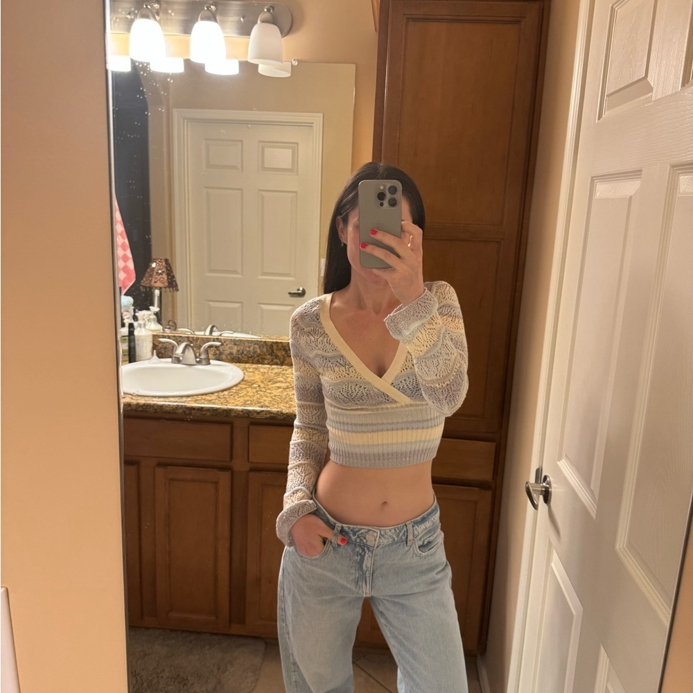 Kimchi Blue Lace Knit Top in Cream and Gray